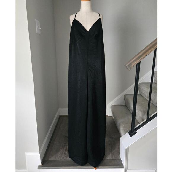 NWT WeWoreWhat Black Satin Wide Leg Jumpsuit size M - Picture 9 of 10